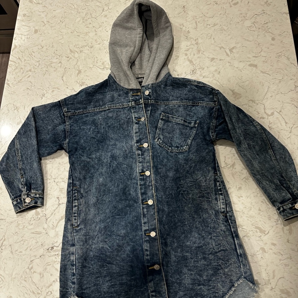 Women’s Denim Jacket with Gray Hood